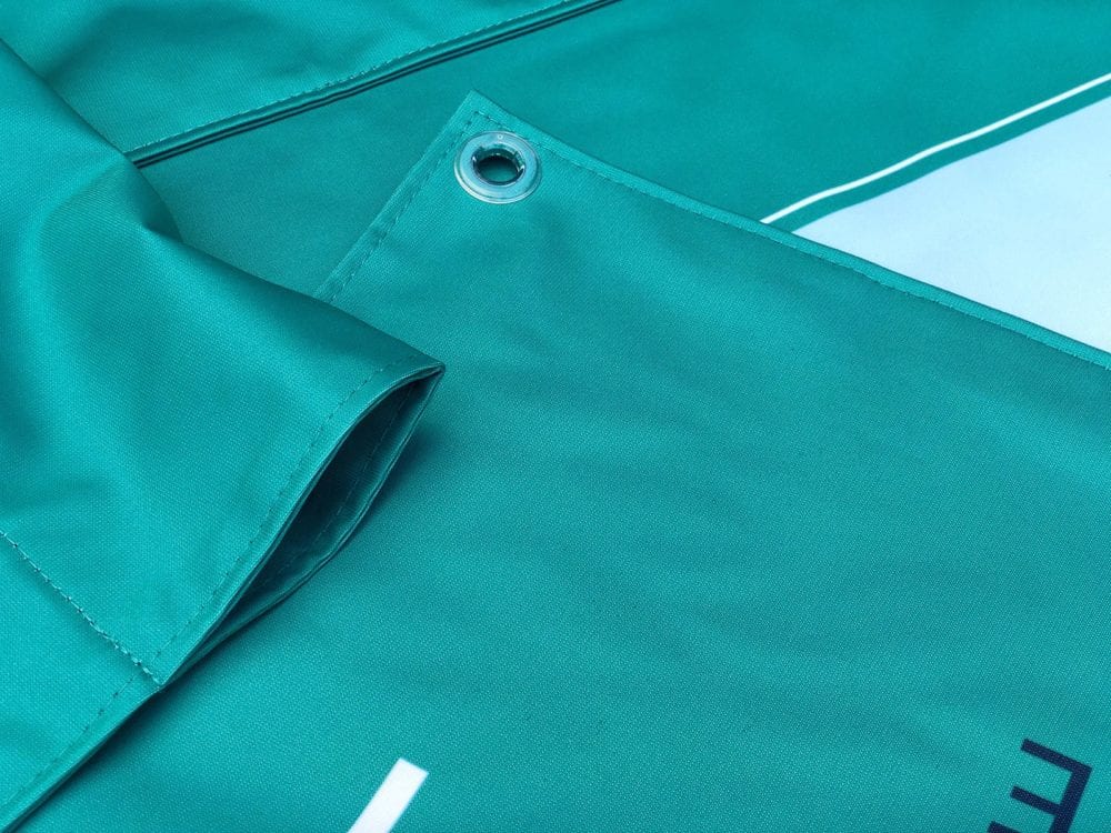 Close up of a fabric printed cafe banner