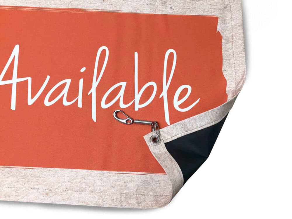 Printed fabric banner for cafe barriers